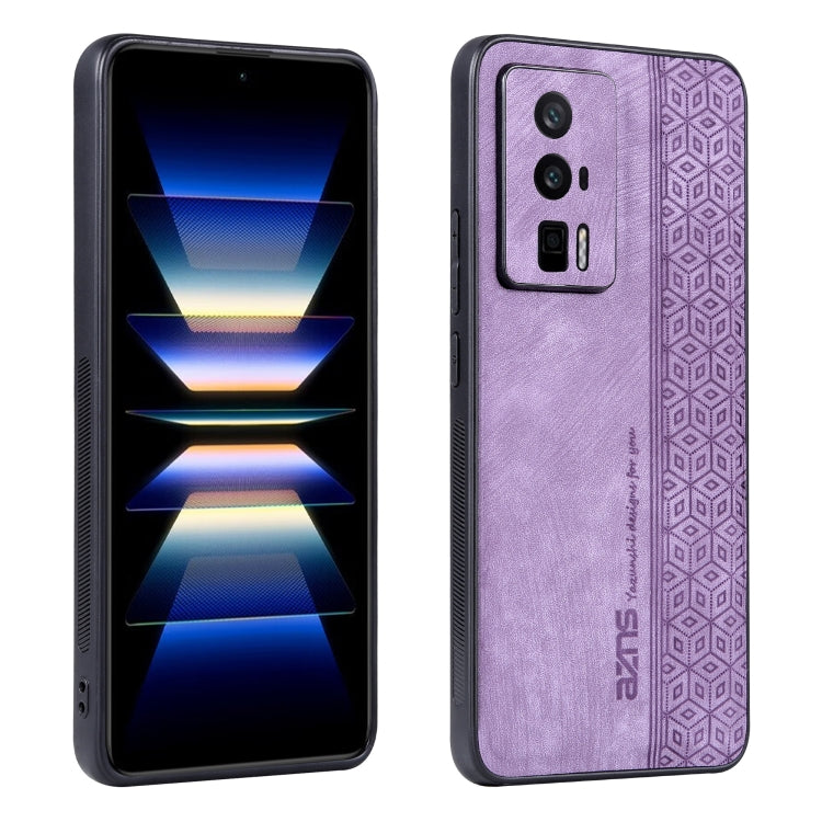 Purple phone case with textured geometric side and raised camera cutout