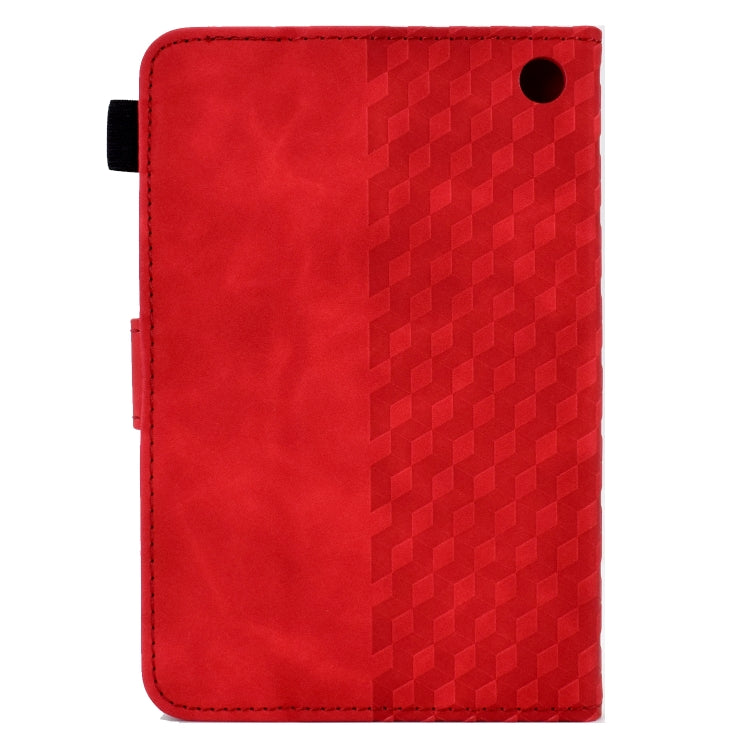 Red rhombus-embossed leather tablet case with camera cutout hole