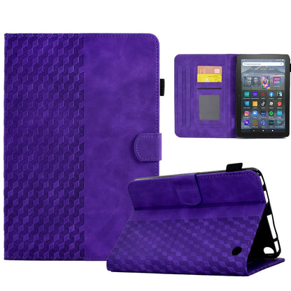 Purple rhombus-embossed leather tablet folio case with stand and card slots
