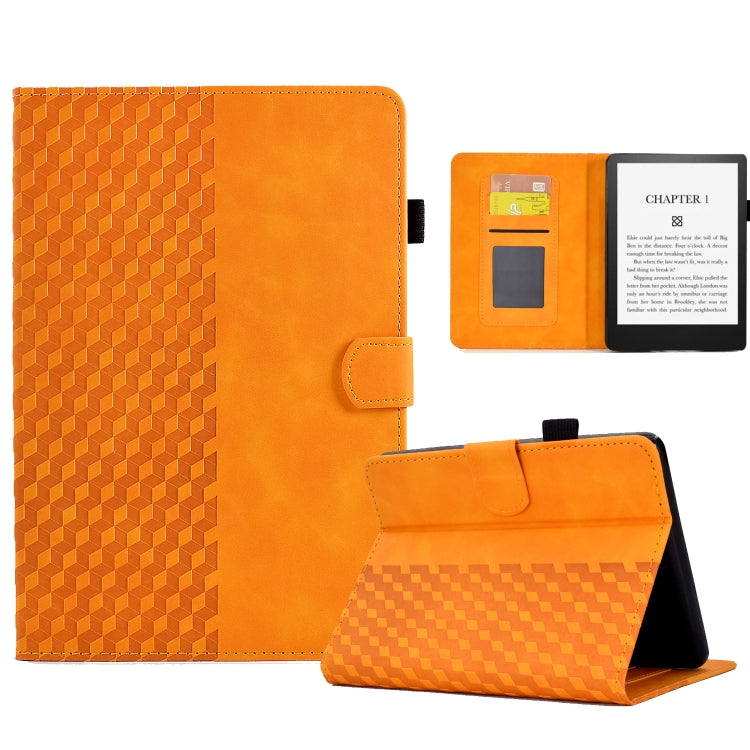 Orange rhombus-embossed leather tablet case with fold support for hands-free viewing