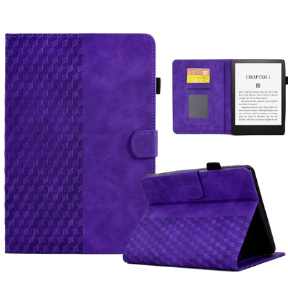 Purple rhombus-embossed leather tablet folio case, open stand with card slots