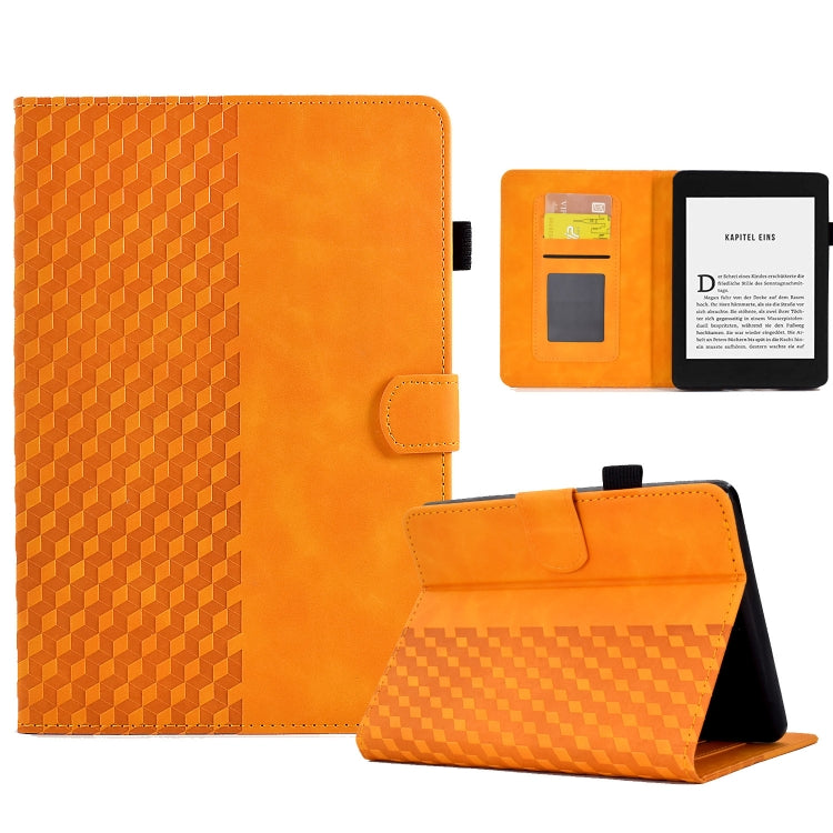 Orange rhombus-embossed leather tablet case with folio cover and support stand
