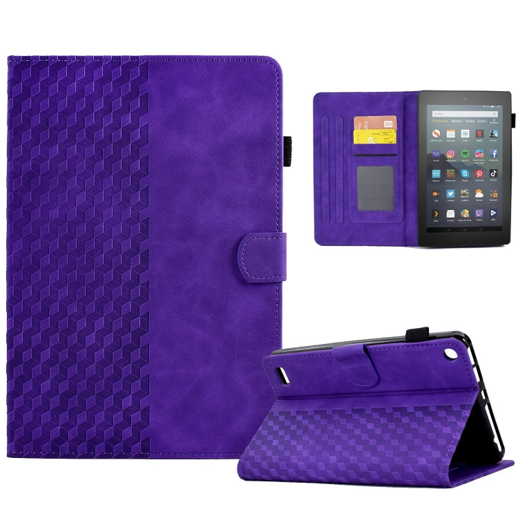 Purple rhombus-embossed leather tablet folio case with stand and cover flap