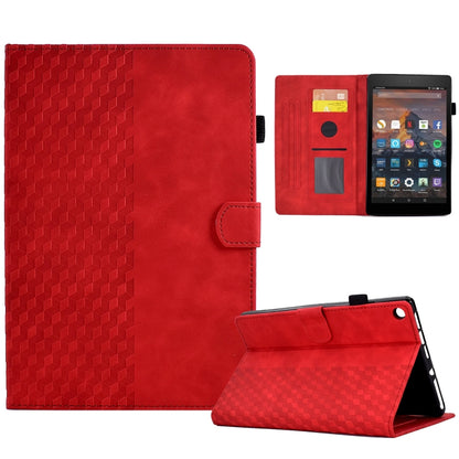 Red rhombus-embossed leather tablet case with foldable stand and protective cover