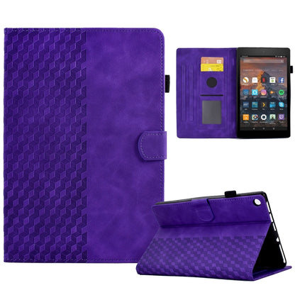 Purple rhombus-embossed leather tablet folio with stand and interior card pockets