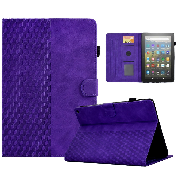 Purple rhombus-embossed leather tablet folio case with stand and card slots