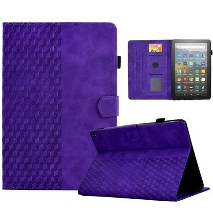 Purple rhombus-embossed leather tablet folio case with stand and card slots