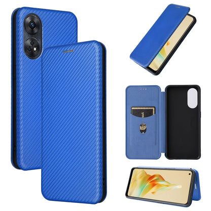 Carbon fiber flip leather phone case in blue with card slot and folio cover