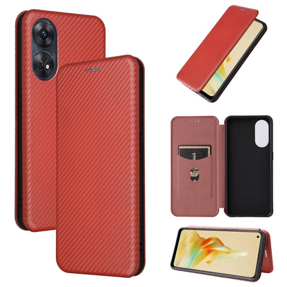 Flip leather phone case with carbon fiber texture, red, flip cover and card slot