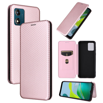 Pink carbon-fiber textured flip phone case with front flap and card slot interior