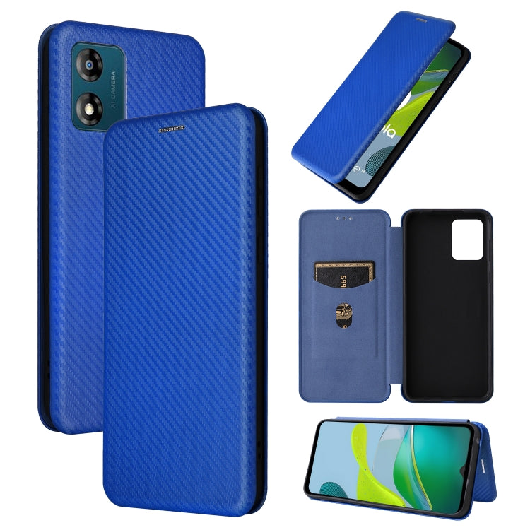 Carbon fiber flip leather phone case in bright blue with card slot and folio cover