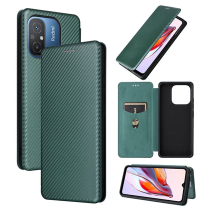 Flip leather phone case with carbon fiber texture, green, flip cover and card slot