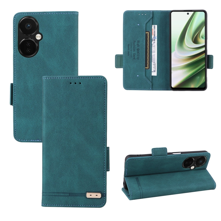 Teal magnetic clasp leather folio phone case with card slot and stitched detailing.