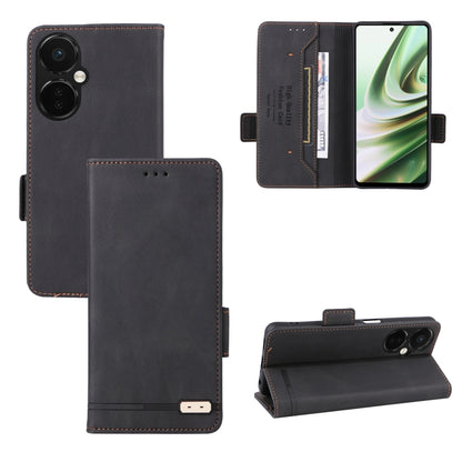 Black magnetic clasp leather folio phone case with card slot and side cutouts.