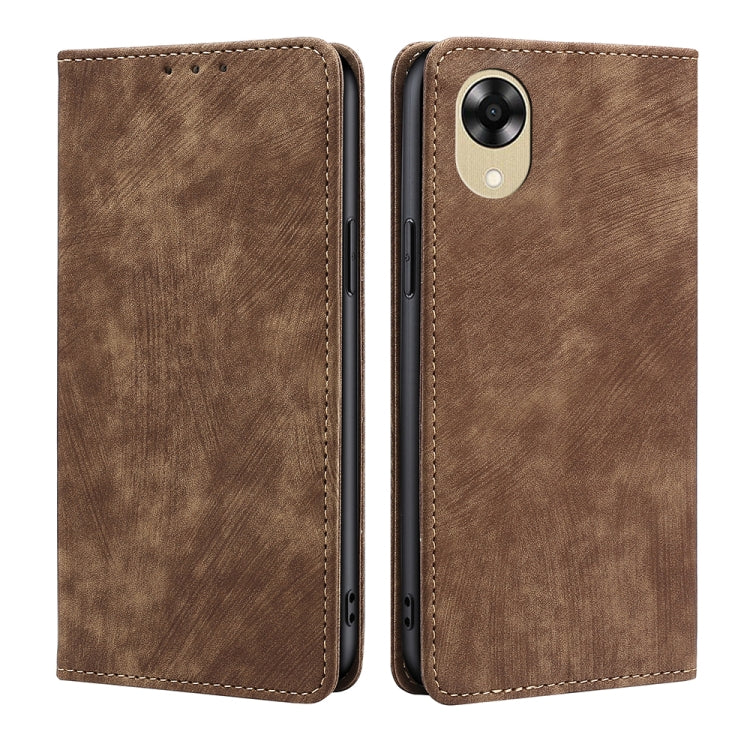 Brown magnetic leather phone case with folio flap and single camera cutout