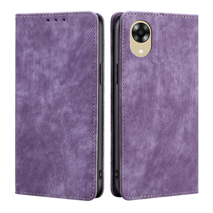Purple magnetic leather phone case with folio flap and single camera cutout