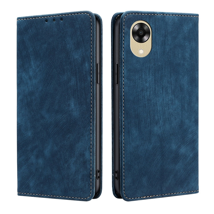 RFID anti-theft leather phone case, blue, rear camera cutout with flash opening