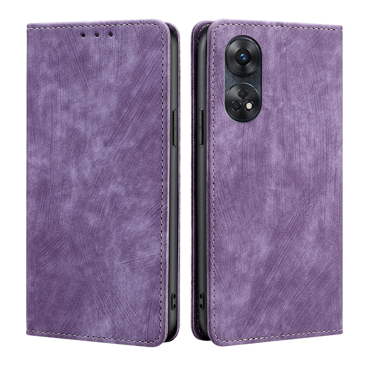 Purple magnetic leather phone case with folio flap and dual camera cutout