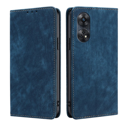 RFID anti-theft leather phone case, blue, dual rear camera cutout, stitched flip