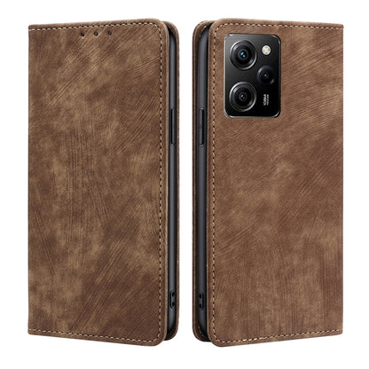 Brown magnetic leather phone case with folio flap and quad camera cutout