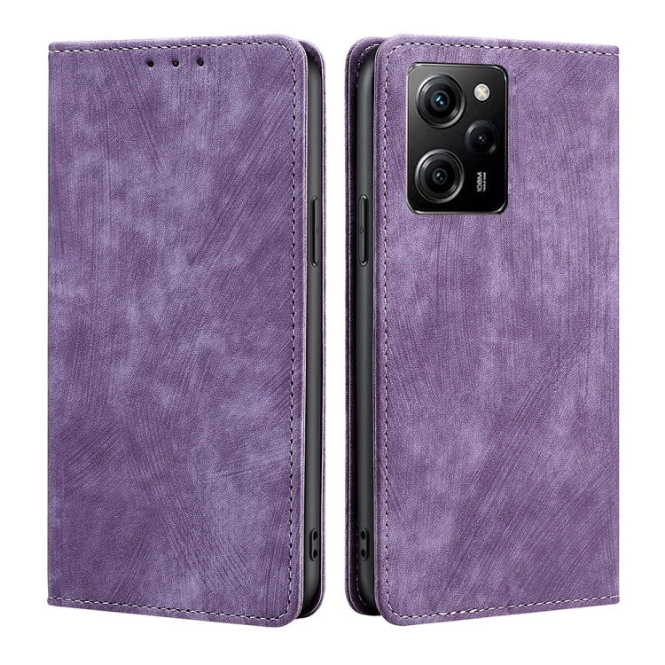 Purple magnetic leather phone case with folio flap and quad camera cutout