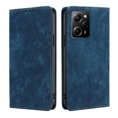 RFID anti-theft leather phone case, blue, triple rear camera cutout, side button cutouts
