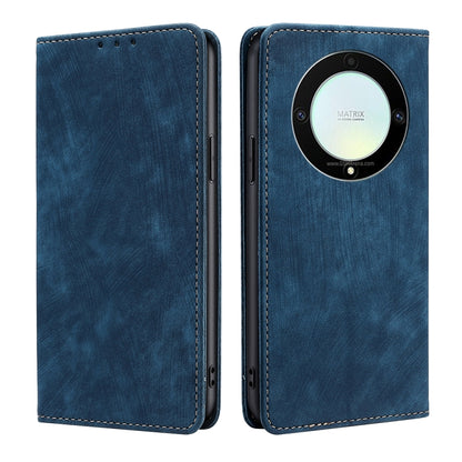 RFID anti-theft leather phone case, blue, round NFC/RFID module on back, flip cover