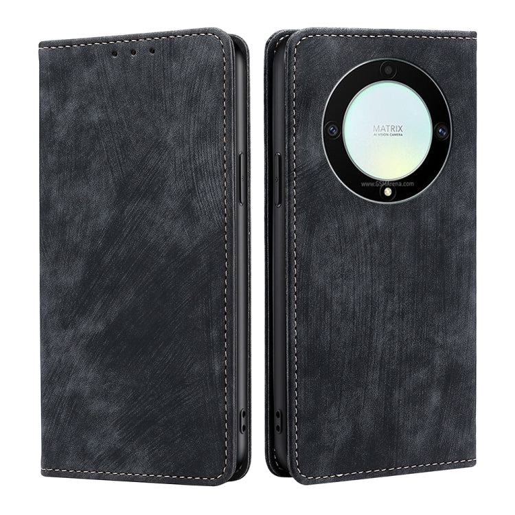 RFID anti-theft leather phone case, dark gray, round RFID module on back, flip cover