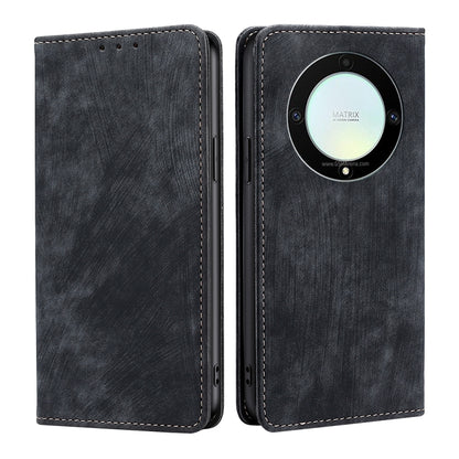 RFID anti-theft leather phone case, dark gray, round RFID module on back, flip cover
