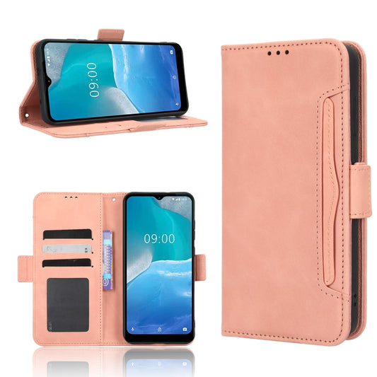 Pink leather phone case with card slots and flip stand, for touchscreen protection.