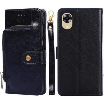Black leather zipper phone case with flip cover and side zipper, card slot front.