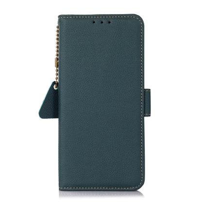 Dark teal genuine leather phone wallet case with side magnetic closure and card-ready interior
