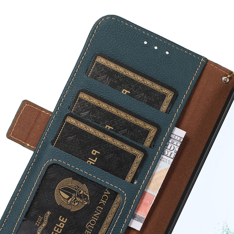 Teal genuine leather phone wallet case interior with multiple card slots and cutout pockets