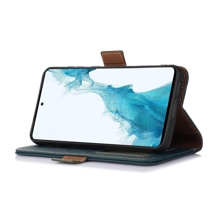 Teal genuine leather phone wallet case with stand-style viewing and brown inner lining