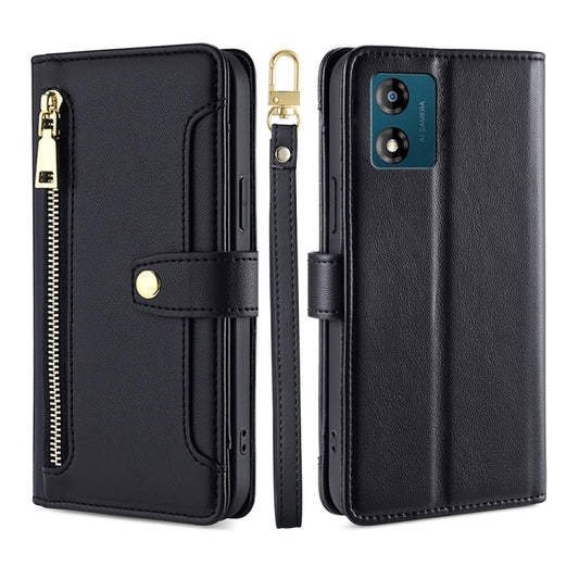 Black leather-look cross-body phone wallet case with zipper and flip cover, card slots