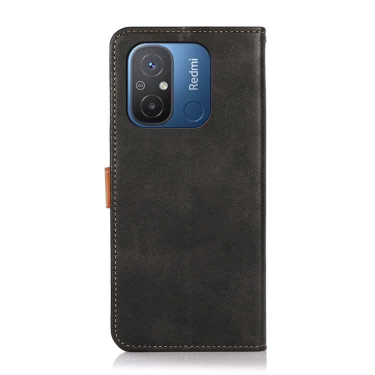 Black flip leather phone case with camera cutout and magnetic tab