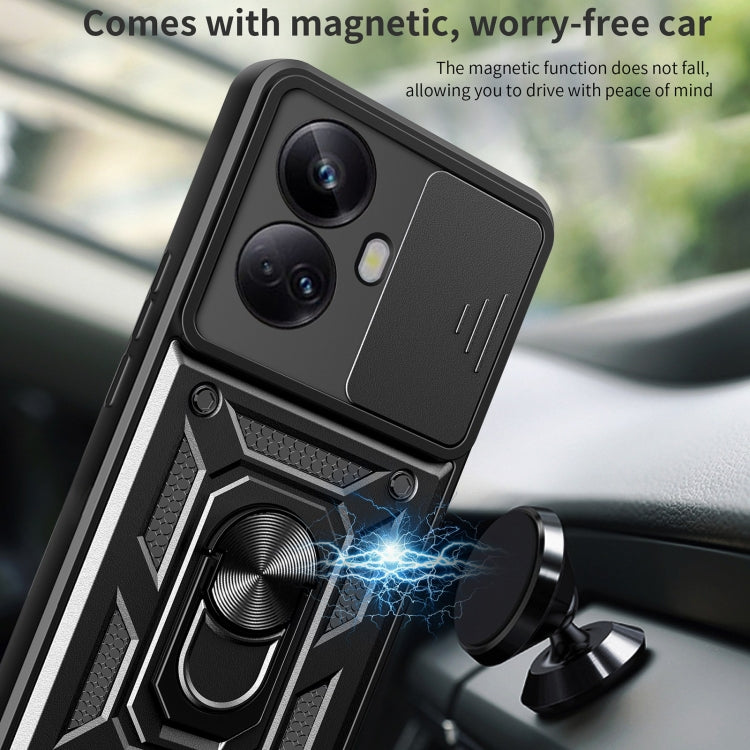 Phone case with sliding camera cover, black rugged armor with magnetic car mount