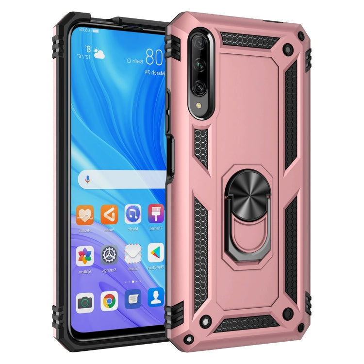 Shockproof phone case with 360 rotating holder, rose pink and black