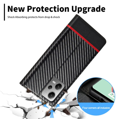 LC.IMEEKE carbon fiber flip case, black with red stripe, angled view