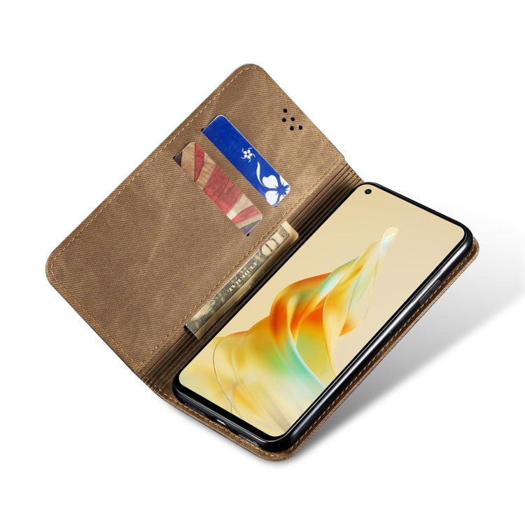 Khaki denim-texture leather wallet phone case with card slots and open flip cover