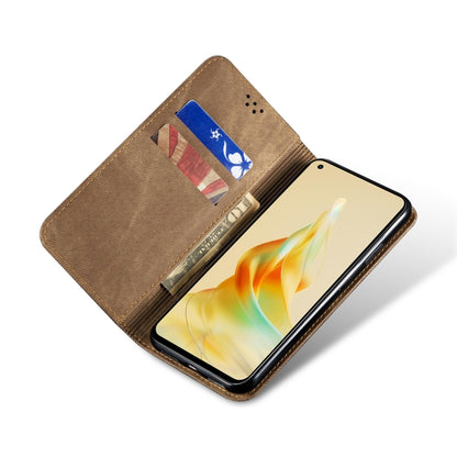 Khaki denim-texture leather wallet phone case with card slots and open flip cover