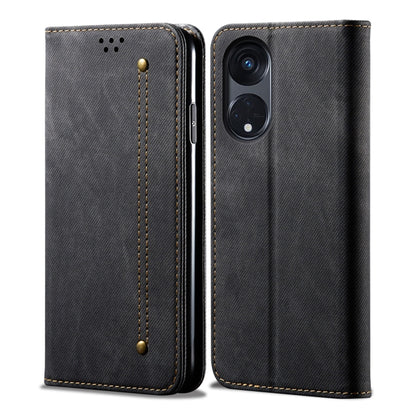 Denim texture leather phone case, dark blue, stitched design and triple camera cutout
