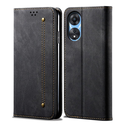 Denim texture leather phone case, dark blue, stitched front with dual camera cutout