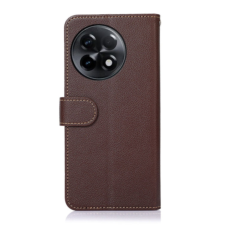 Textured leather folio phone case with camera cutout and card slot; brown, with stitched edges.