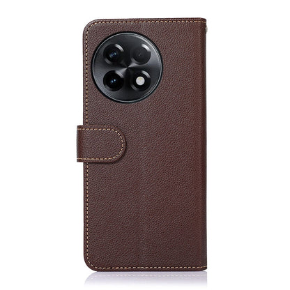 Textured leather folio phone case with camera cutout and card slot; brown, with stitched edges.
