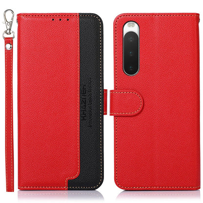 KHAZNEH RFID litchi leather phone case, red with black accents and key ring strap