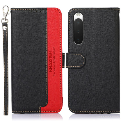 KHAZNEH RFID litchi leather phone case, black with red accents and key ring strap