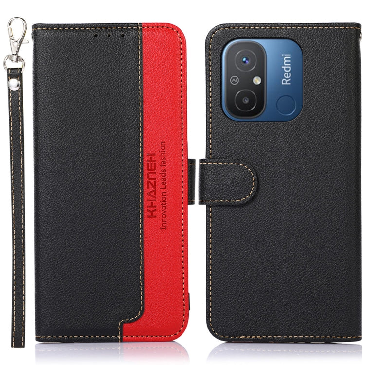 KHAZNEH RFID litchi leather phone case, black with red accents and camera cutout