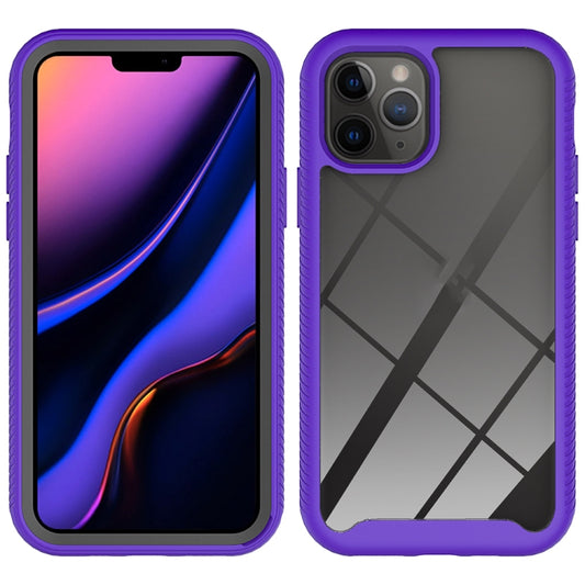 Purple shockproof phone case with geometric grid back and raised bumper edges