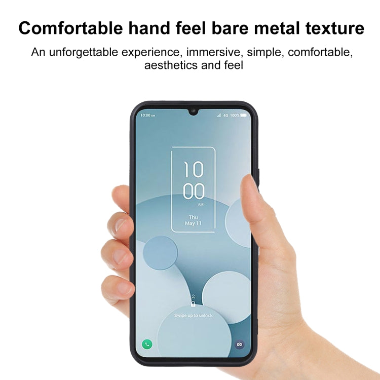 Black TPU phone case on phone in hand, front and back visible